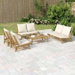 Set Salotto da Giardino 5pz con Cuscini Bianco Crema in Bambù
