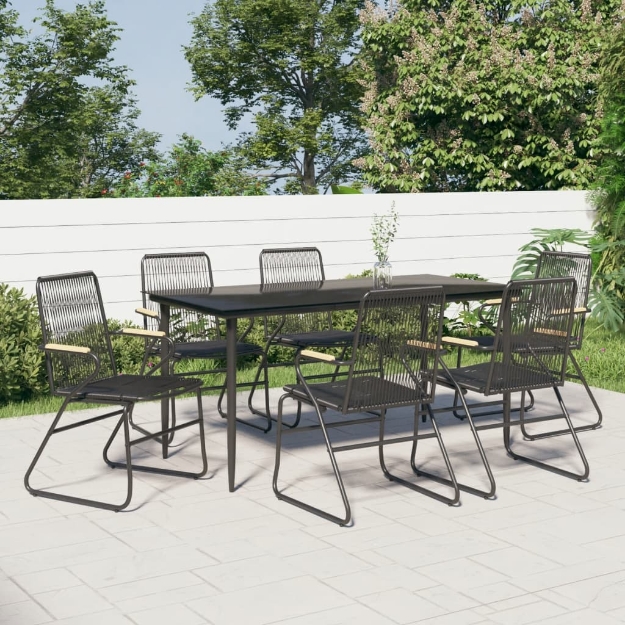 Set da Pranzo da Giardino 7 pz Nero in Rattan PVC