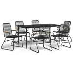 Set da Pranzo da Giardino 7 pz Nero in Rattan PVC
