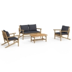 Set Salotto da Giardino 4pz con Cuscini Grigio Scuro Bambù