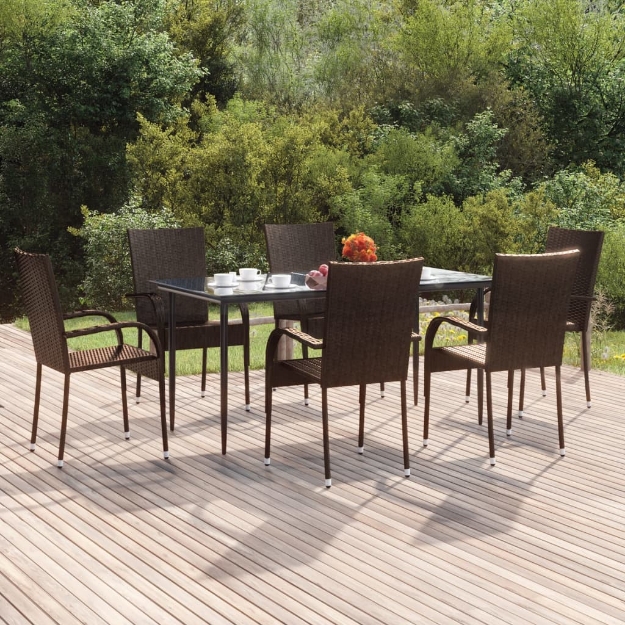 Set da Pranzo da Giardino 7 pz Marrone in Polyrattan