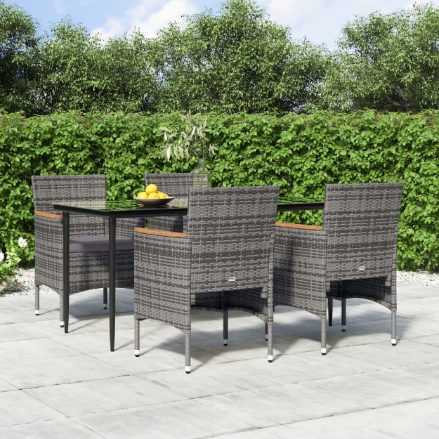 Set da Pranzo da Giardino 5 pz con Cuscini Grigio e Nero