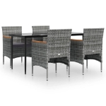 Set da Pranzo da Giardino 5 pz con Cuscini Grigio e Nero