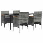 Set da Pranzo da Giardino 5 pz con Cuscini Grigio e Nero