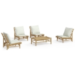 Set Salotto da Giardino 5pz con Cuscini Bianco Crema in Bambù