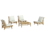Set Salotto da Giardino 5pz con Cuscini Bianco Crema in Bambù