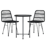 Set da Pranzo da Giardino 3 pz Nero in Polyrattan