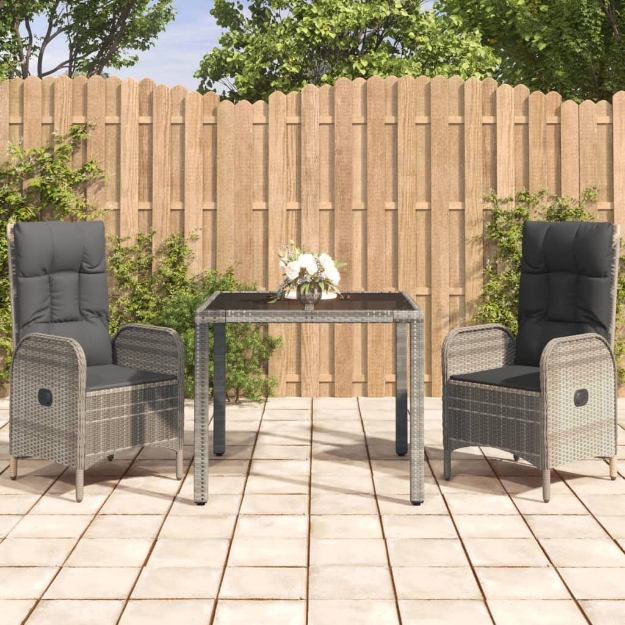 Set da Pranzo da Giardino 3 pz con Cuscini in Polyrattan Grigio
