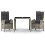 Set da Pranzo da Giardino 3 pz con Cuscini in Polyrattan Grigio