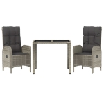Set da Pranzo da Giardino 3 pz con Cuscini in Polyrattan Grigio