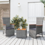 Set Mobili Giardino 3pz Grigio Polyrattan Legno Massello Acacia