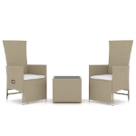 Set Mobili da Giardino 3 pz Beige Polyrattan e Acciaio