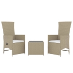 Set Mobili da Giardino 3 pz Beige Polyrattan e Acciaio