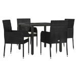 Set da Pranzo da Giardino 5 pz Nero con Cuscini in Polyrattan