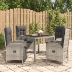 Set da Pranzo da Giardino 5 pz con Cuscini in Polyrattan Grigio