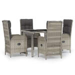 Set da Pranzo da Giardino 5 pz con Cuscini in Polyrattan Grigio