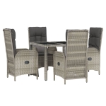 Set da Pranzo da Giardino 5 pz con Cuscini in Polyrattan Grigio