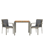 Set da Pranzo da Giardino 3 pz con Cuscini in Polyrattan Grigio