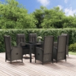 Set da Pranzo Giardino 7pz Nero e Grigio con Cuscini Polyrattan