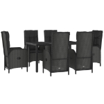 Set da Pranzo Giardino 7pz Nero e Grigio con Cuscini Polyrattan