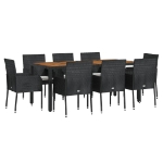 Set da Pranzo da Giardino 9 pz con Cuscini Nero in Polyrattan