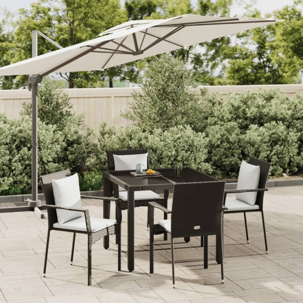 Set da Pranzo da Giardino 5 pz Nero con Cuscini in Polyrattan
