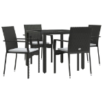 Set da Pranzo da Giardino 5 pz Nero con Cuscini in Polyrattan