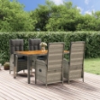 Set da Pranzo da Giardino 5 pz con Cuscini in Polyrattan Grigio