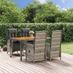 Set da Pranzo da Giardino 5 pz con Cuscini in Polyrattan Grigio