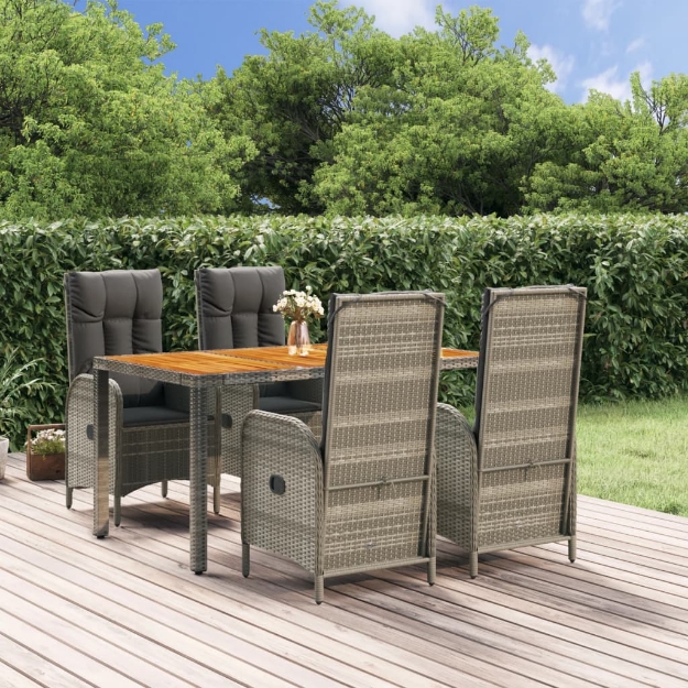 Set da Pranzo da Giardino 5 pz con Cuscini in Polyrattan Grigio