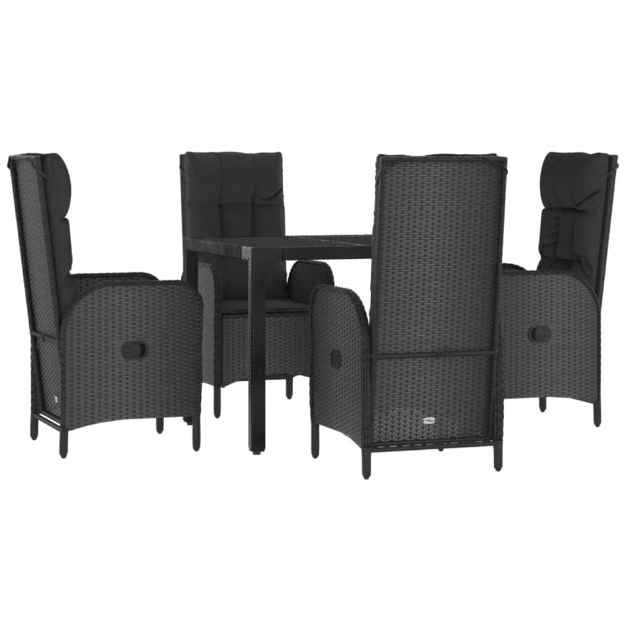 Set da Pranzo da Giardino 5 pz Nero con Cuscini in Polyrattan