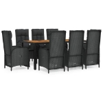 Set da Pranzo da Giardino 9 pz con Cuscini Nero in Polyrattan