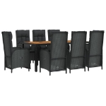 Set da Pranzo da Giardino 9 pz con Cuscini Nero in Polyrattan