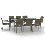 Set da Pranzo Giardino 9pz con Cuscini Nero e Grigio Polyrattan