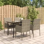 Set da Pranzo Giardino 5pz Nero e Grigio con Cuscini Polyrattan
