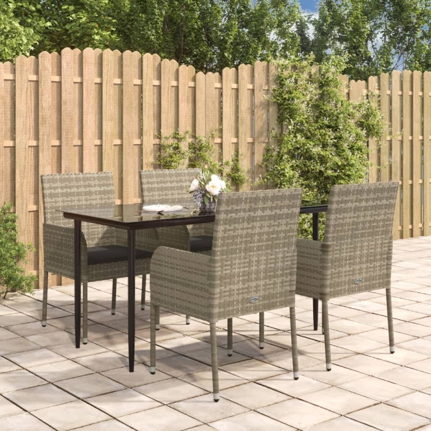 Set da Pranzo Giardino 5pz Nero e Grigio con Cuscini Polyrattan