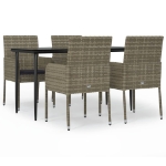 Set da Pranzo Giardino 5pz Nero e Grigio con Cuscini Polyrattan
