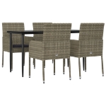 Set da Pranzo Giardino 5pz Nero e Grigio con Cuscini Polyrattan