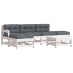Set Divani da Giardino 6pz con Cuscini in Legno Massello Bianco