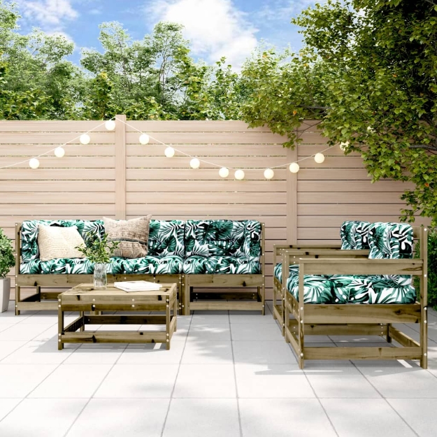 Set Divani da Giardino 6pz con Cuscini Legno Impregnato di Pino