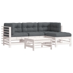 Set Divani da Giardino 5pz con Cuscini in Legno Massello Bianco