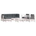 Set Divani da Giardino 7pz con Cuscini in Legno Massello Bianco