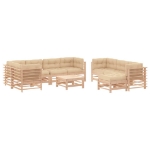Set Divani da Giardino 10 pz con Cuscini in Legno Massello