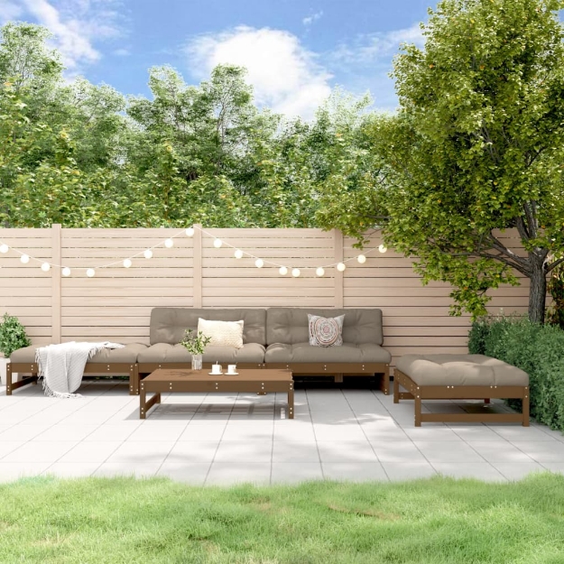 Set Divani da Giardino 5 pz con Cuscini in Legno Massello ambra