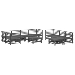 Set Divani da Giardino 10 pz con Cuscini Legno Massello Grigio