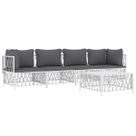 Set Salotto da Giardino 5 pz con Cuscini in Acciaio Bianco