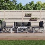Set Salotto da Giardino 5 pz con Cuscini in Acciaio Bianco