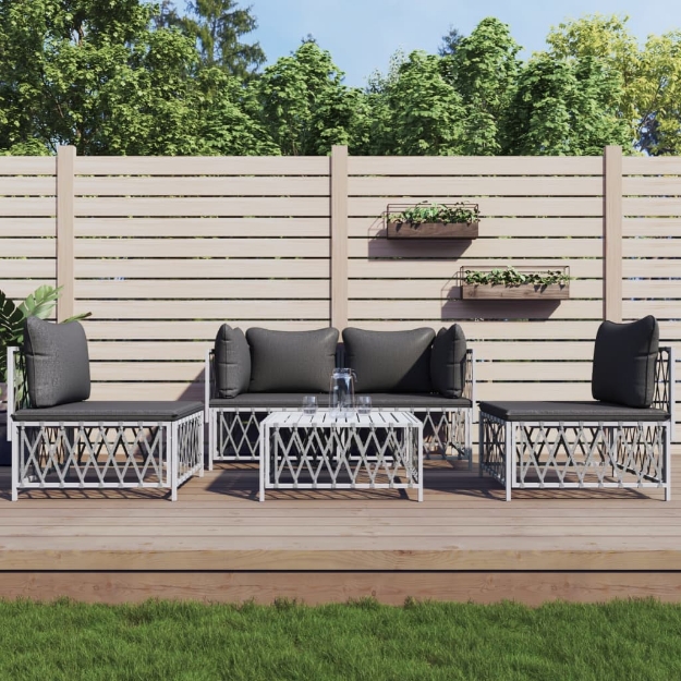 Set Salotto da Giardino 5 pz con Cuscini in Acciaio Bianco