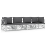 Set Salotto da Giardino 4 pz con Cuscini in Acciaio Bianco