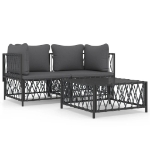 Set Salotto da Giardino 3 pz con Cuscini in Acciaio Antracite